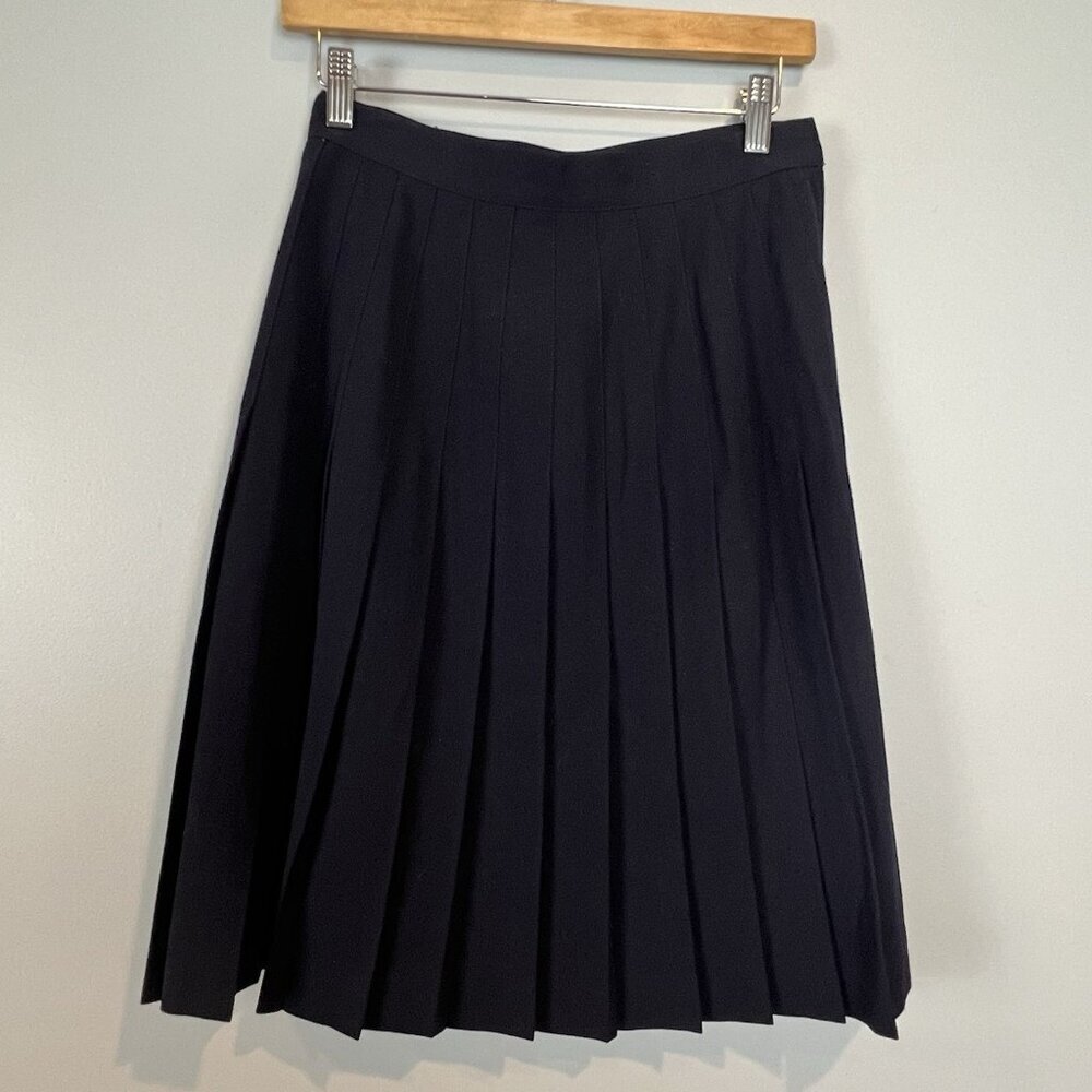 Austin‎ Reed Womens Size 6 Dark Navy Pleated Wool Skirt Lined Preppy Career Vtg